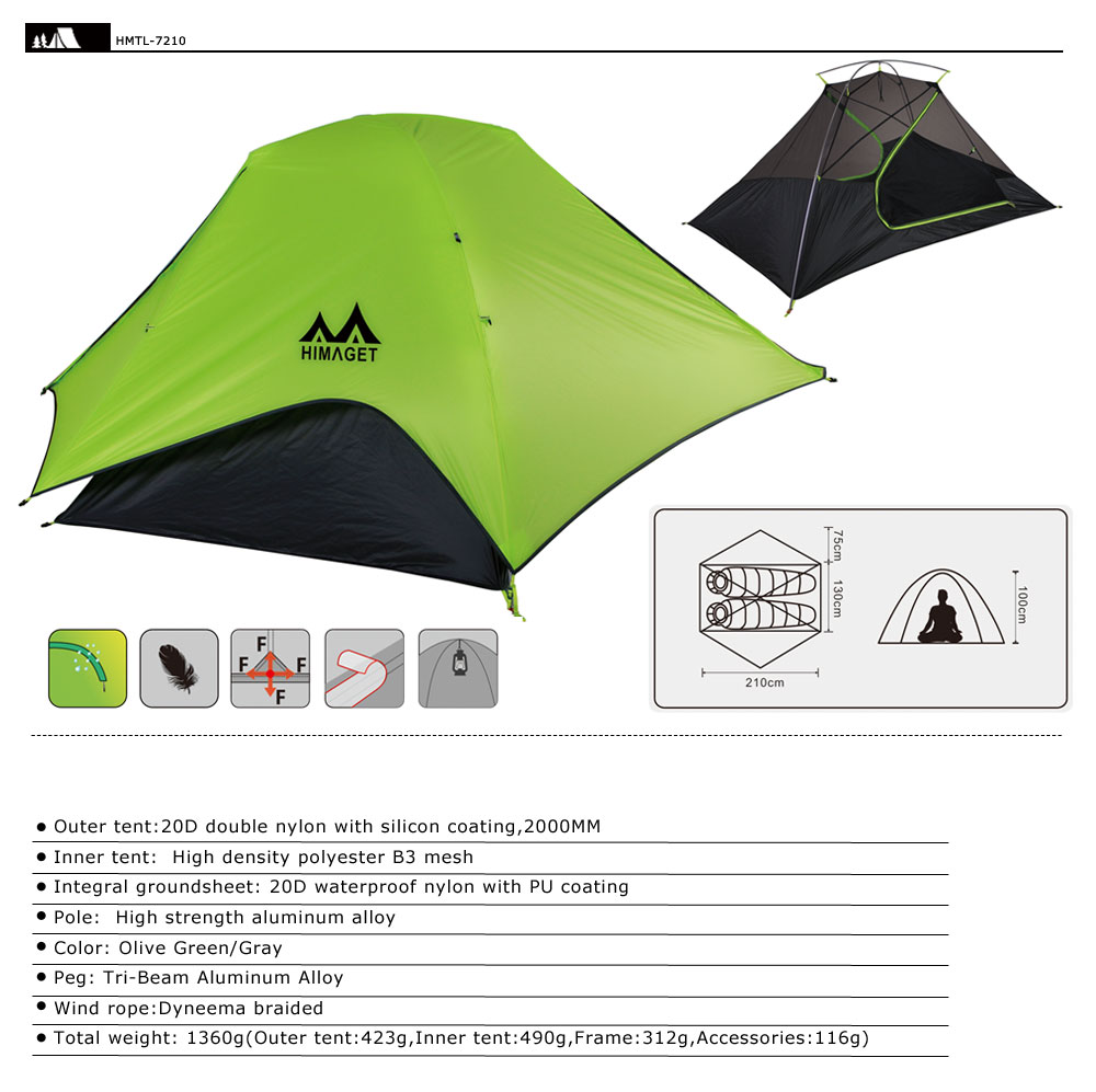 Cheap Goat Tents 20D Double Layer Waterproof 2 Person Backpacking Tent For Camping Hiking Picnic Tents 